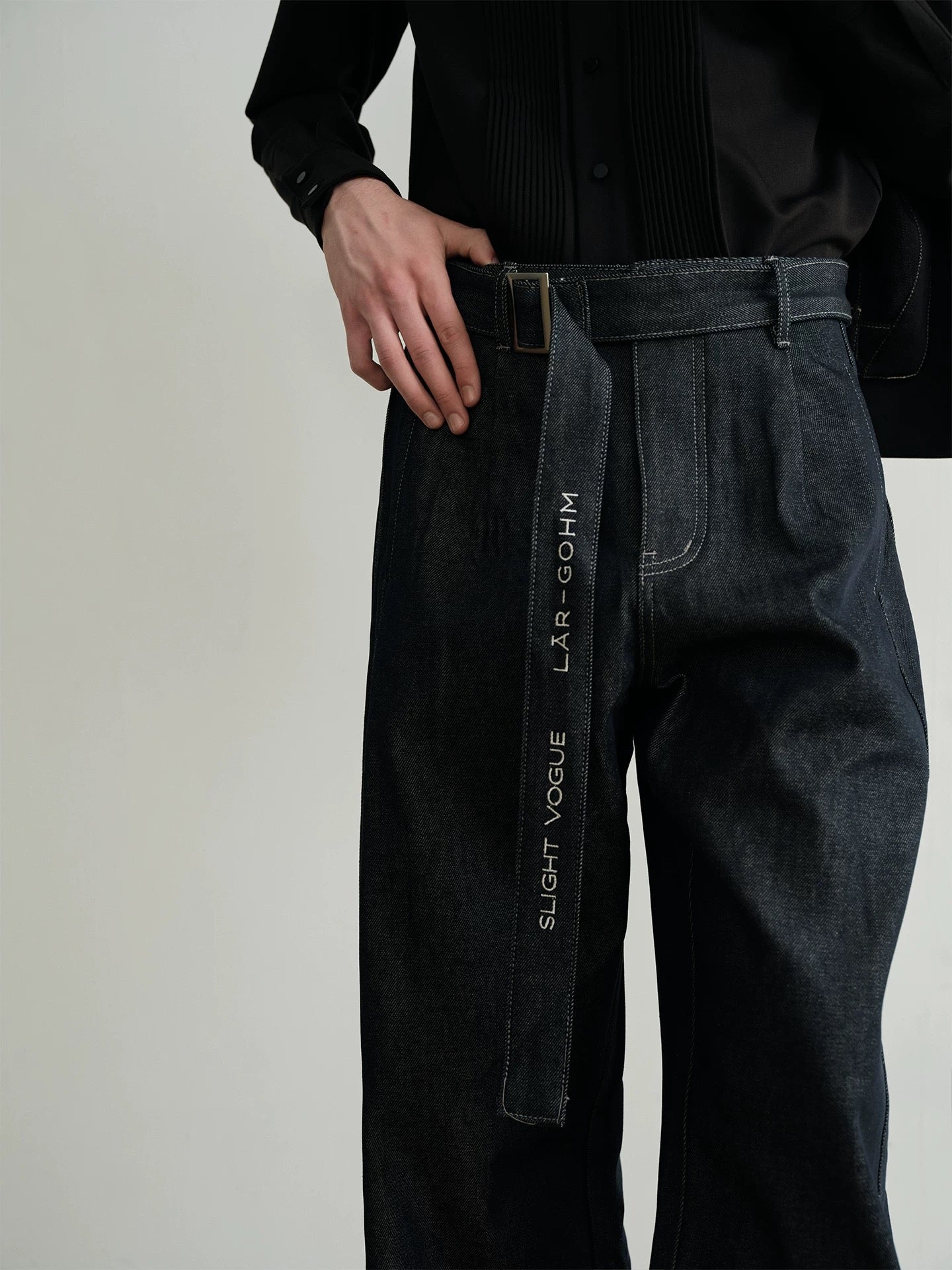 Silent shadows geometry refined denim pants