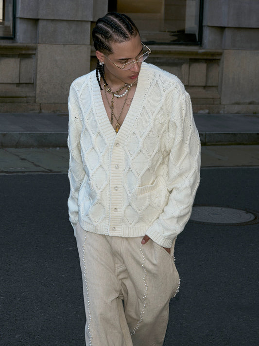 Pearl beach wool blend loose knit cardigan