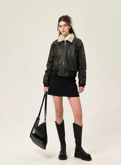 Aviator seoul dark mode shearling leather jacket