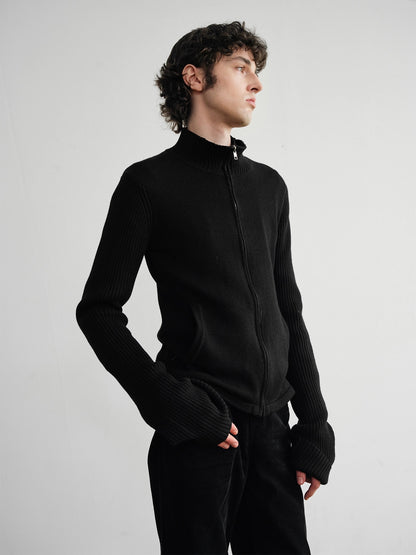 Merino wool high collar long sleeve zip sweater