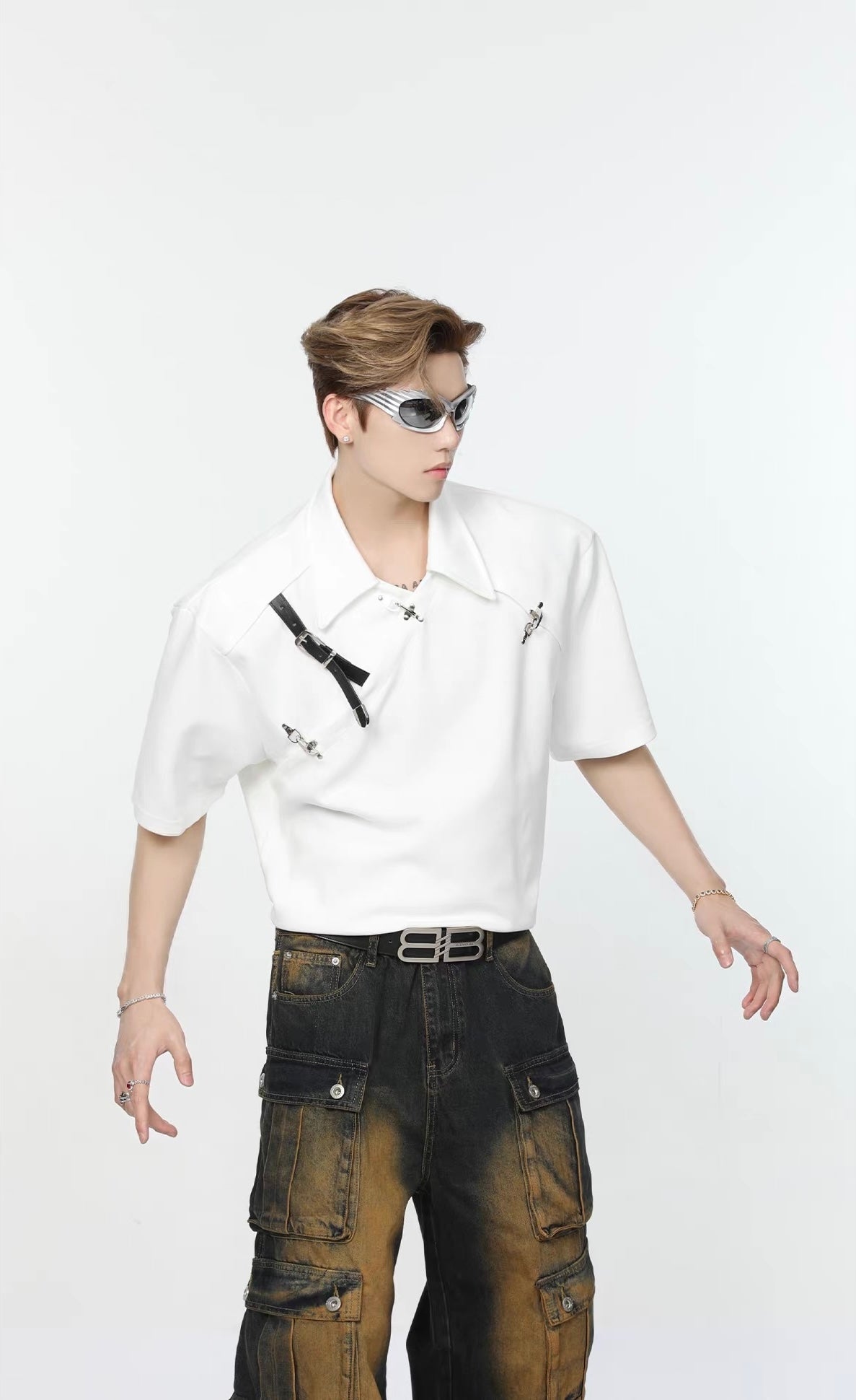Mini metal belt structural sensory shoulder pole shirt