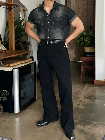 Urban vintage washed denim short sleeve shirt