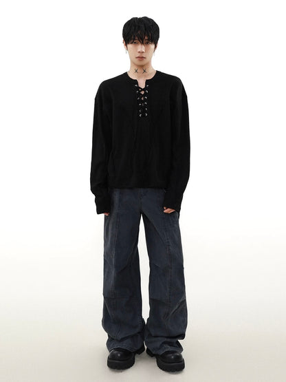 Strap knit long-sleeve t-shirt