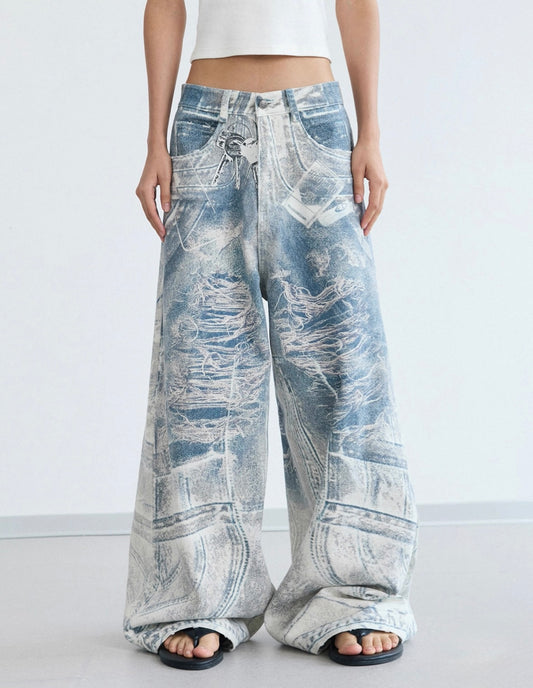 Digital conley print baggy wide leg pants