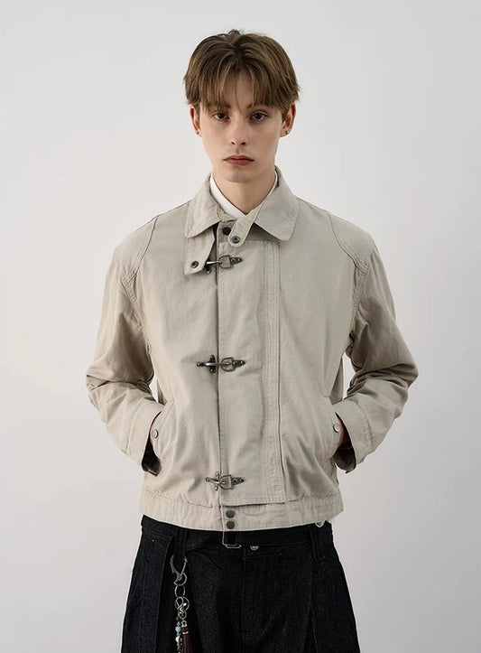 Antique metal toggle structured canvas jacket