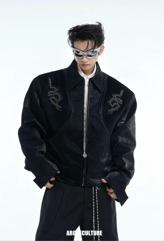 Snake eyes spine pu leather jacket