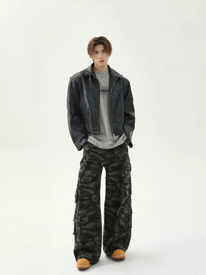 Crack short fake leather jacket