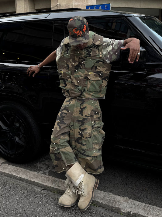 M65 improved baggy camouflage hole pearl shorts