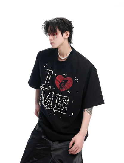 Heartbeat sewn pearl design t-shirt