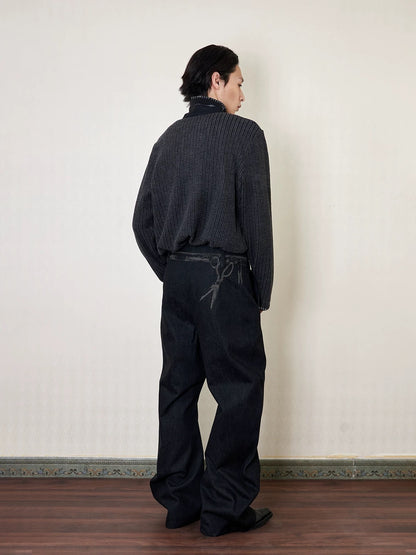 Urhe twisted striped Z-needle stand collar knit sweater