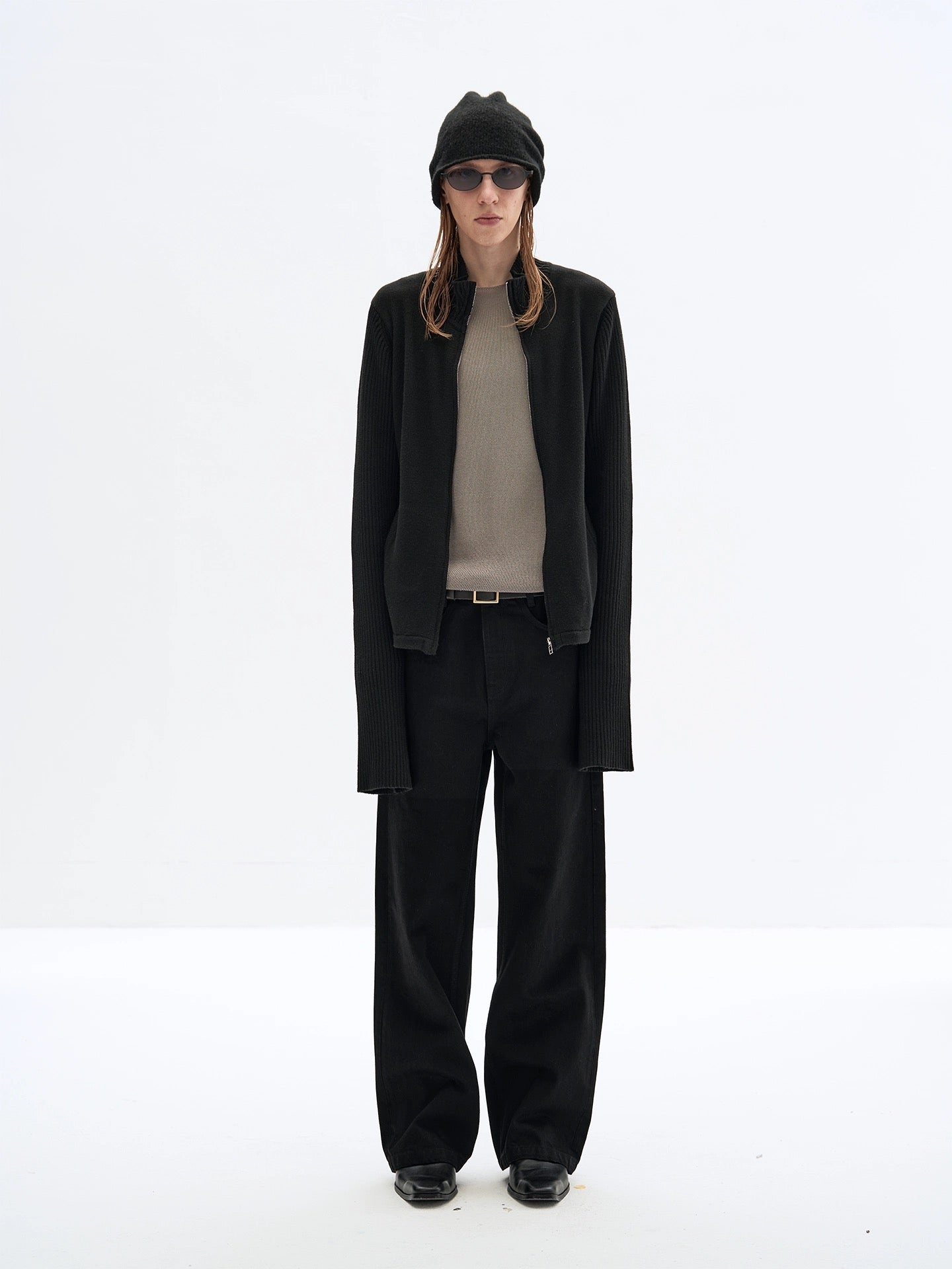 Merino wool high collar long sleeve zip sweater