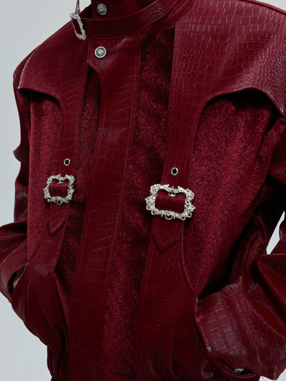 Decadent crystalline buckle rigid draping jacket