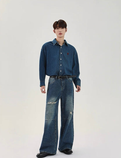 Grace washable plush long sleeve denim shirt