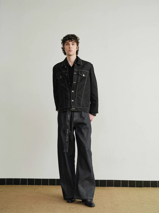 Silent shadows geometry refined denim jacket