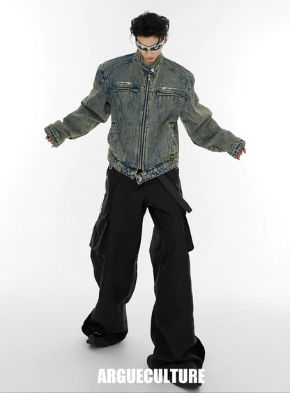 Vintage metallic logo short denim jacket