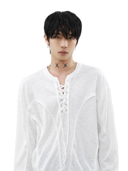 Strap knit long-sleeve t-shirt