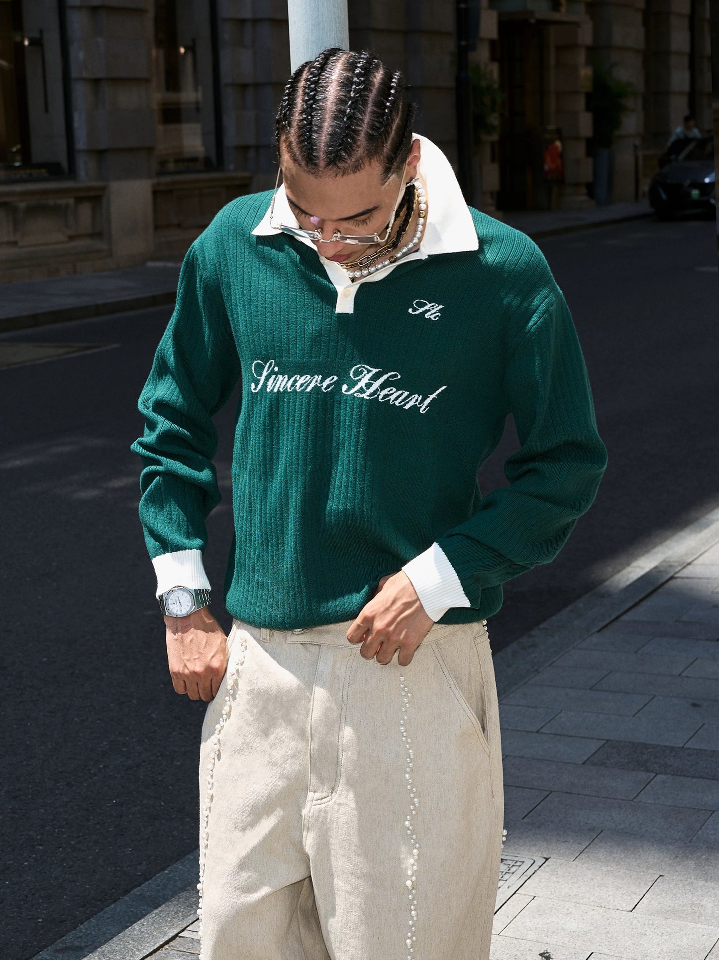 Retro knit blend polo collar old money sweater