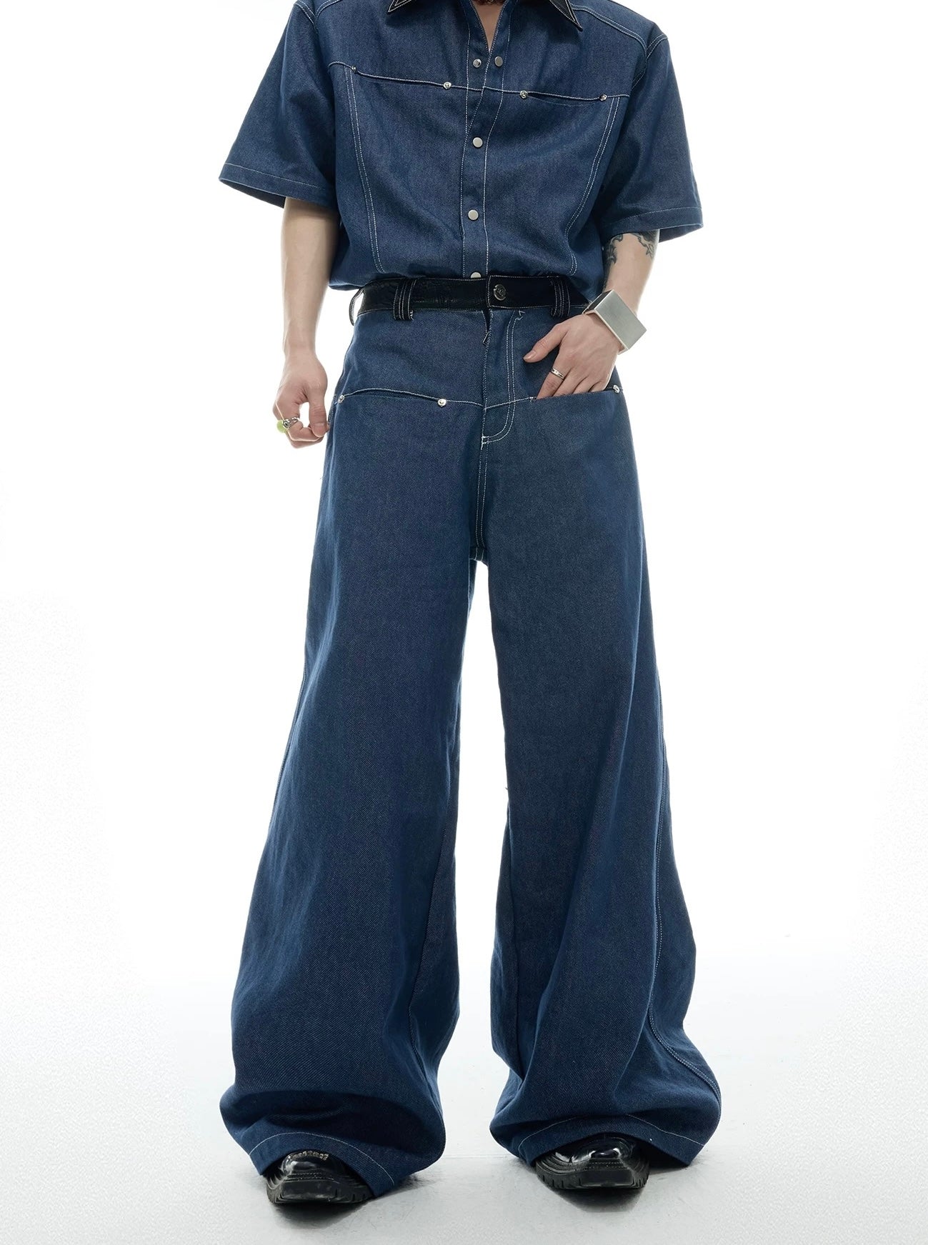 Snake pattern seamless denim setup pants