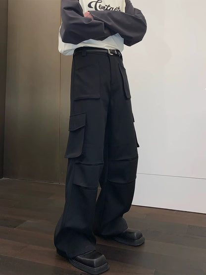 Badass korean street loose pockets adorned pants