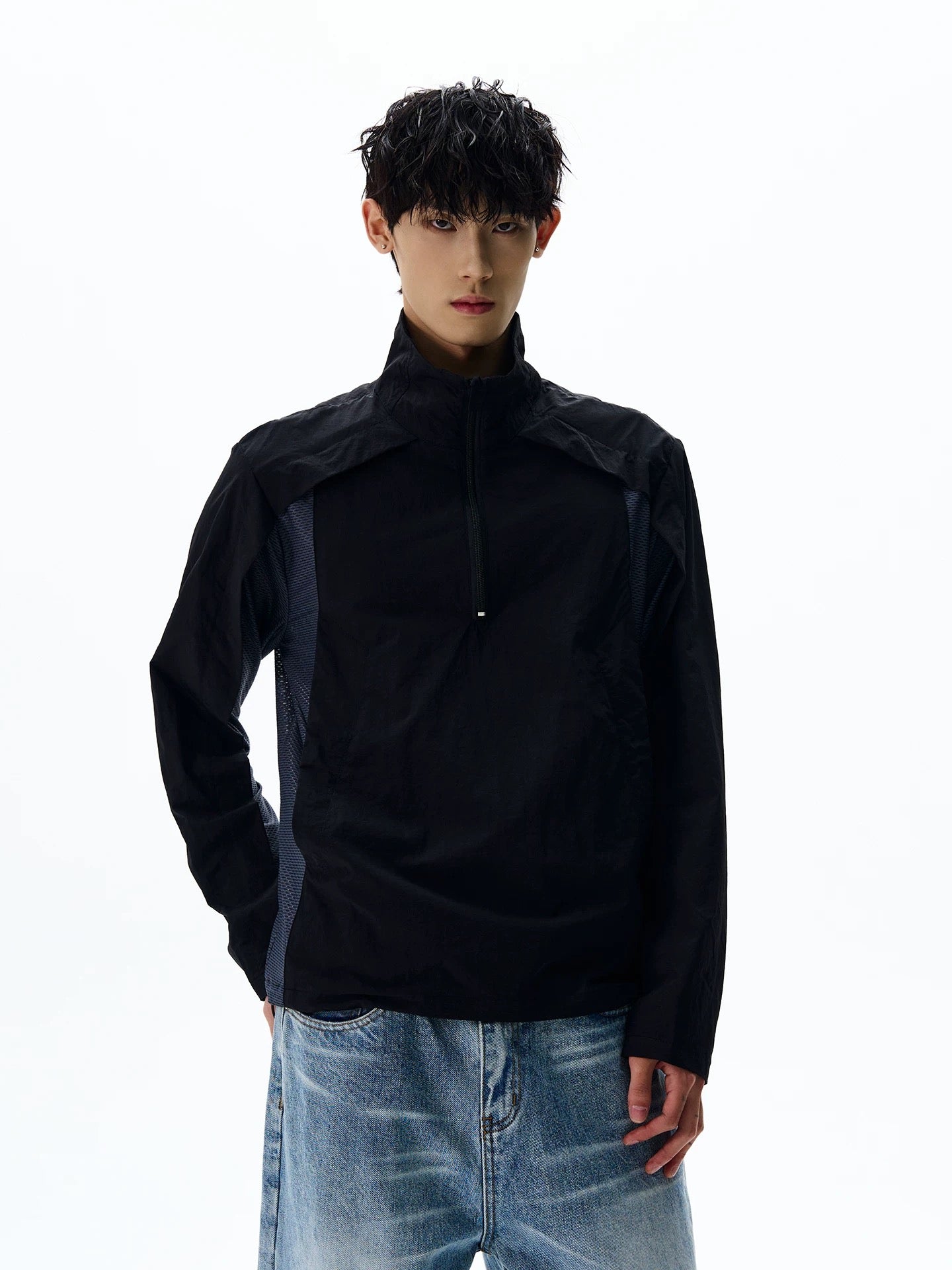 Technical shell layered geometric lines jacket