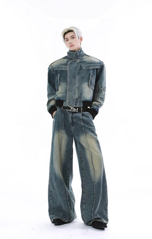 Stitched denim pants
