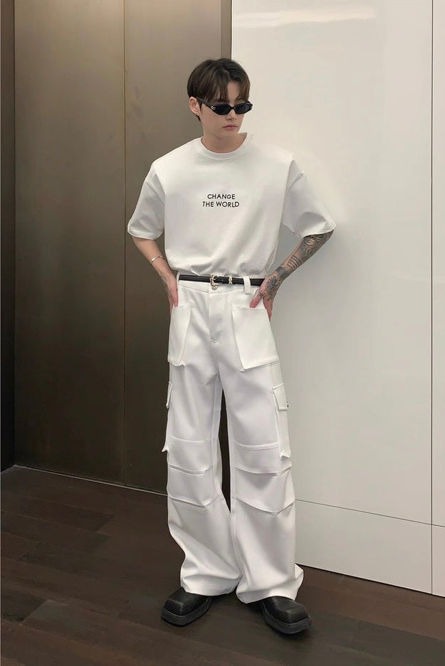 Badass korean street loose pockets adorned pants