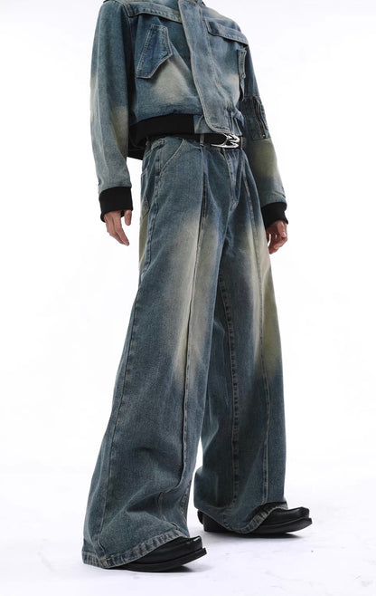 Stitched denim setup pants