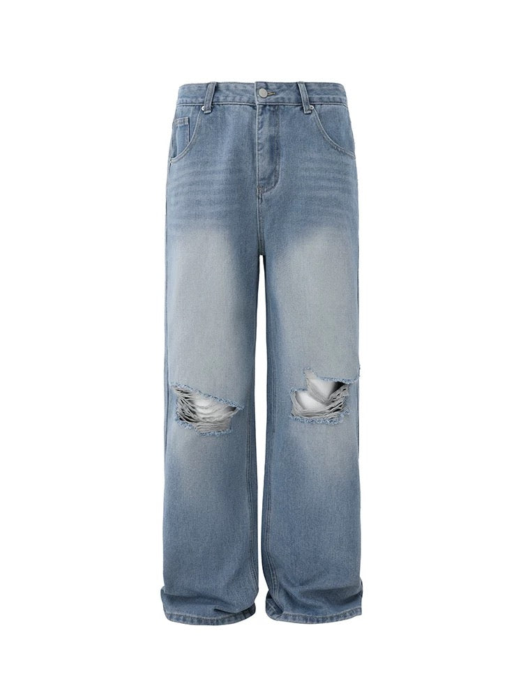 Edge destroy ripped detailing denim pants