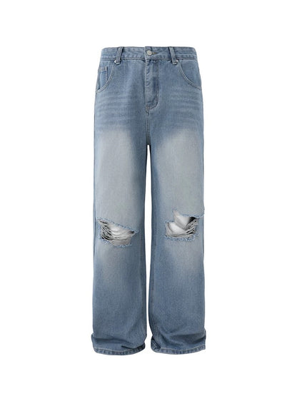 Edge destroy ripped detailing denim pants