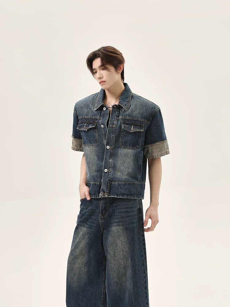 Old fashion denim setup short sleeve jacket