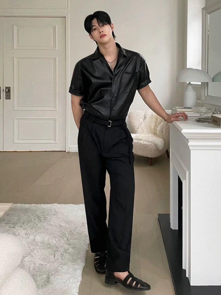 Premium sensory korean leather short sleeve jacket