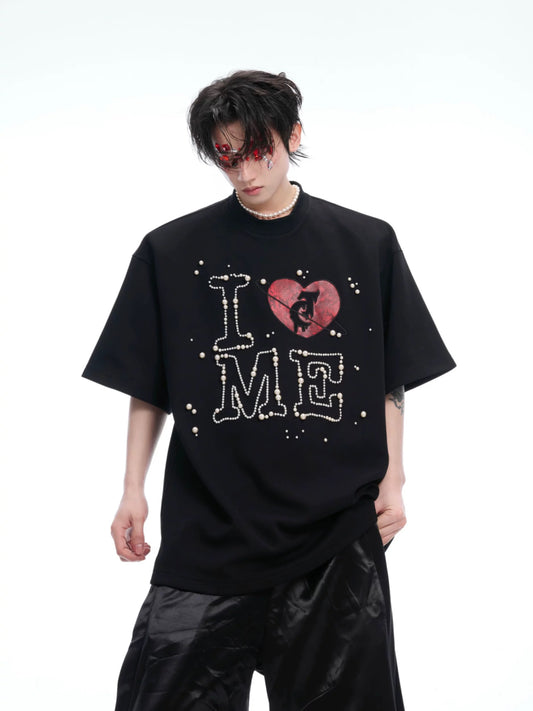 Heartbeat sewn pearl design t-shirt