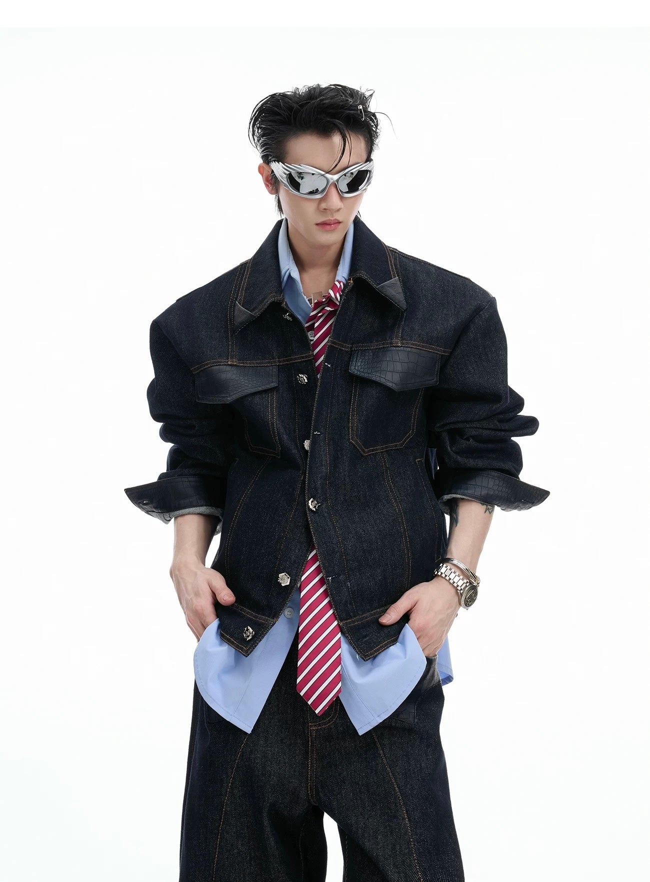 Vintage crocodile skin sewn setup denim jacket