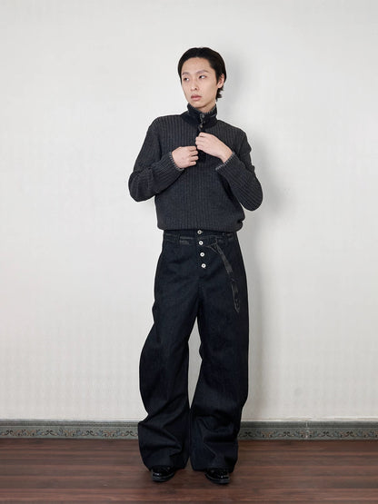 Urhe twisted striped Z-needle stand collar knit sweater