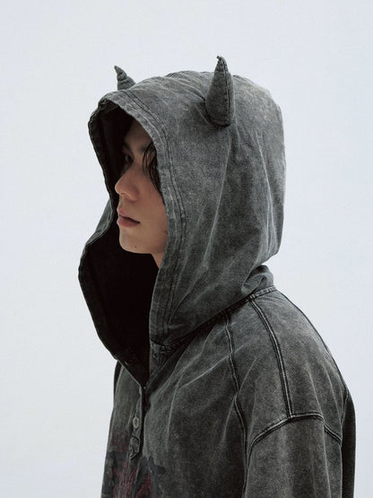 Dark little devil old washable hooded t-shirt