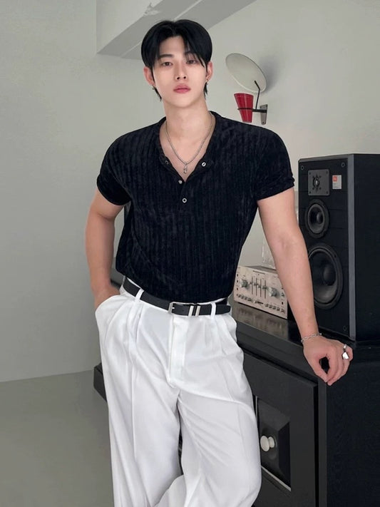 Luxury ribbed charm short sleeve polo shirt
