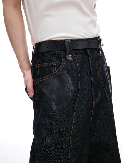 Vintage crocodile skin sewn setup denim pants