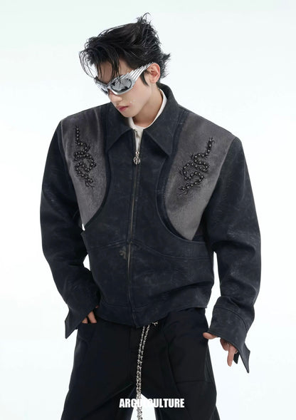 Snake eyes spine pu leather jacket