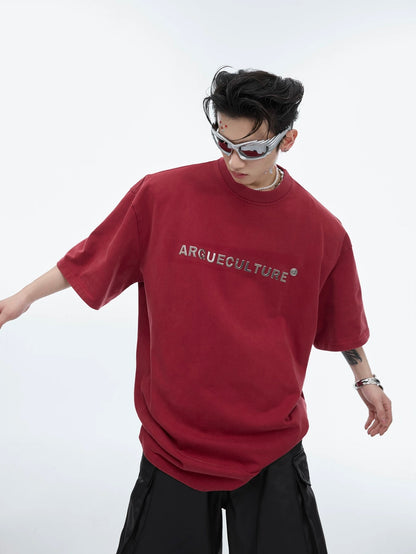 Silver plated stereoscopic metal logo t-shirt