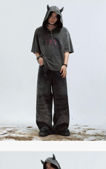 Dark little devil old washable hooded t-shirt
