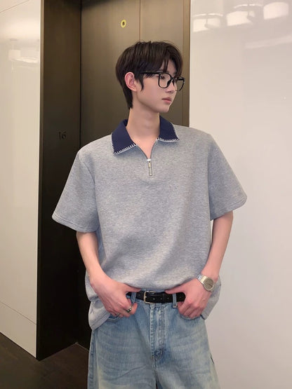 Modern korean street half-zip polo shirt