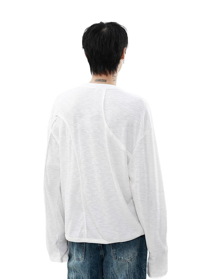 Strap knit long-sleeve t-shirt