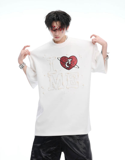 Heartbeat sewn pearl design t-shirt
