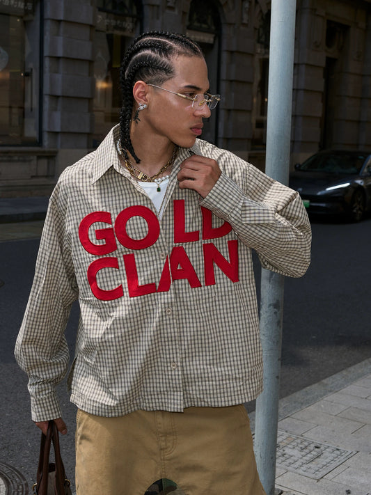 Legendary gold clan heritage plaid icon statement shirt