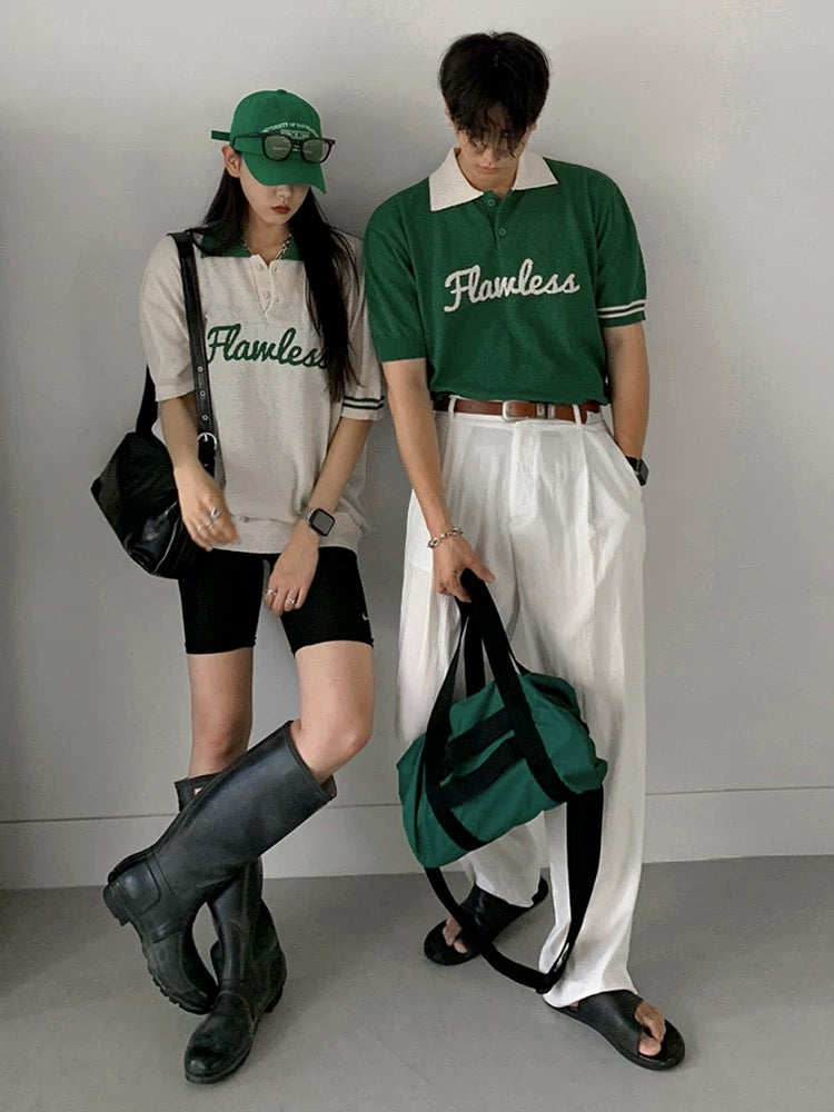 Flawless retro summer knit polo shirt