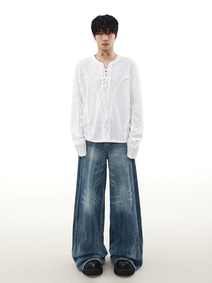 Strap knit long-sleeve t-shirt