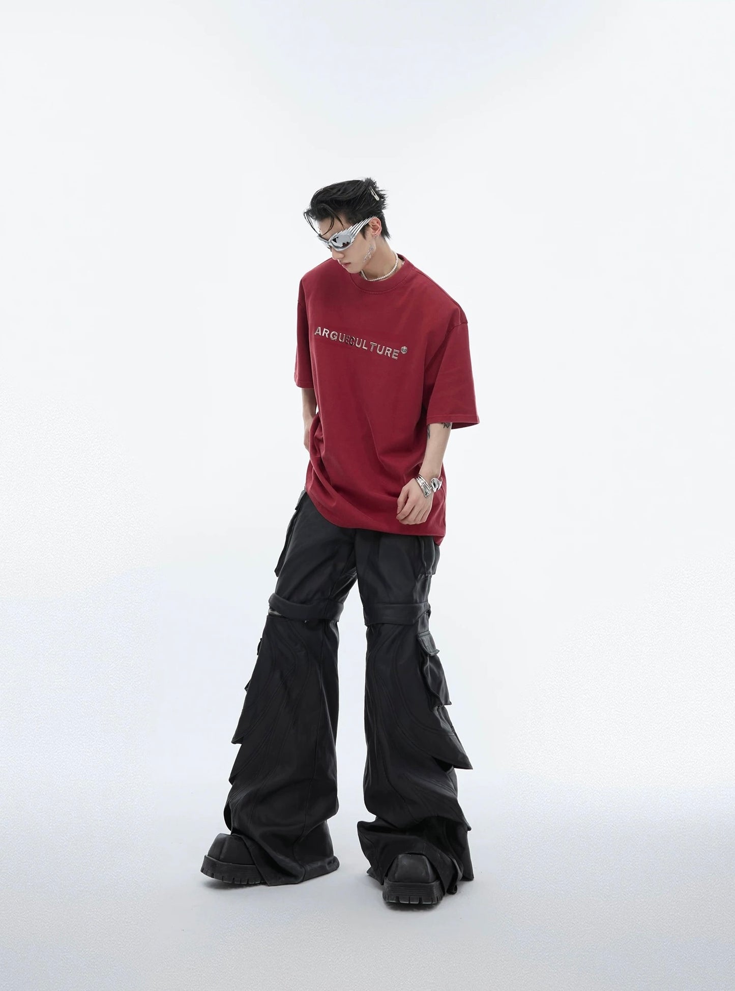 Silver plated stereoscopic metal logo t-shirt