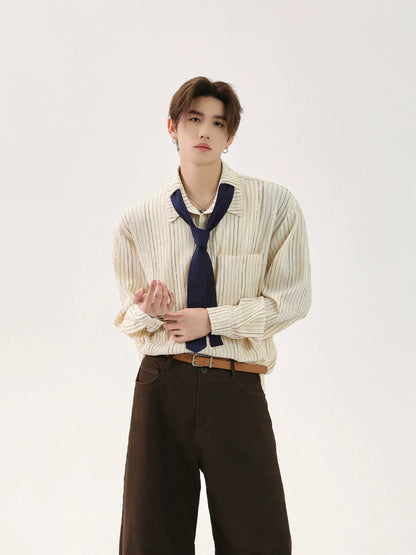 Color coded striped design tie long sleeve shirt