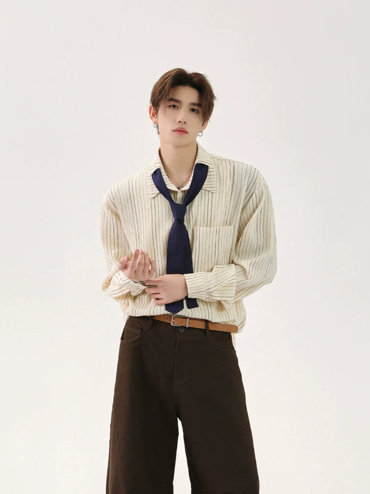 Color coded striped design tie long sleeve shirt
