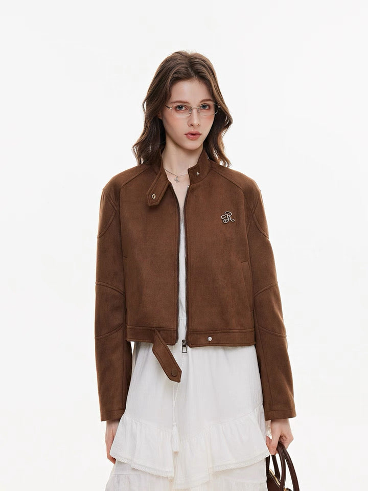 Terracotta suede texture sculpted jacket